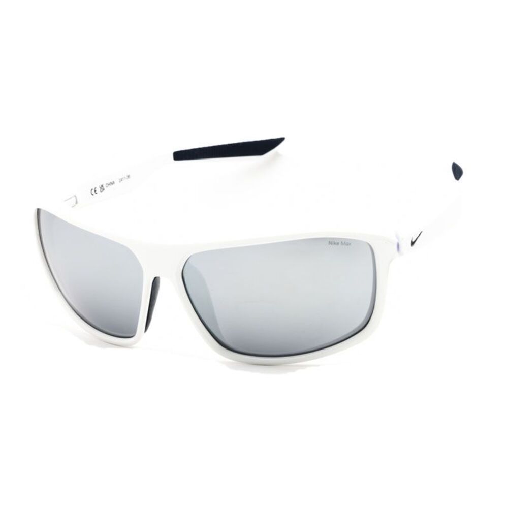 Nike Sunglasses Rectangle Full Rim, White Frame and Chrome Mirror Lens